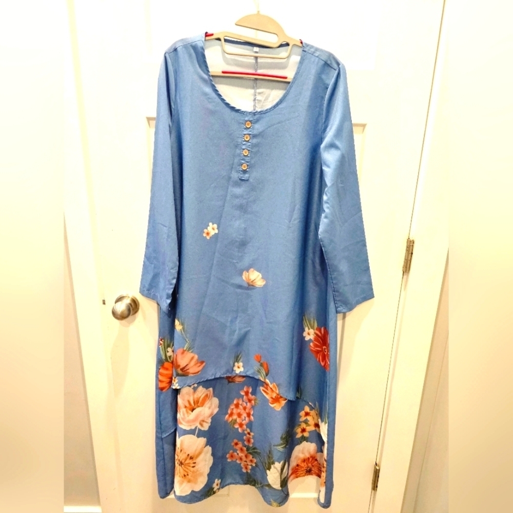 Boho Floral High-Low Tunic Dress | Size Small | Long Sleeve